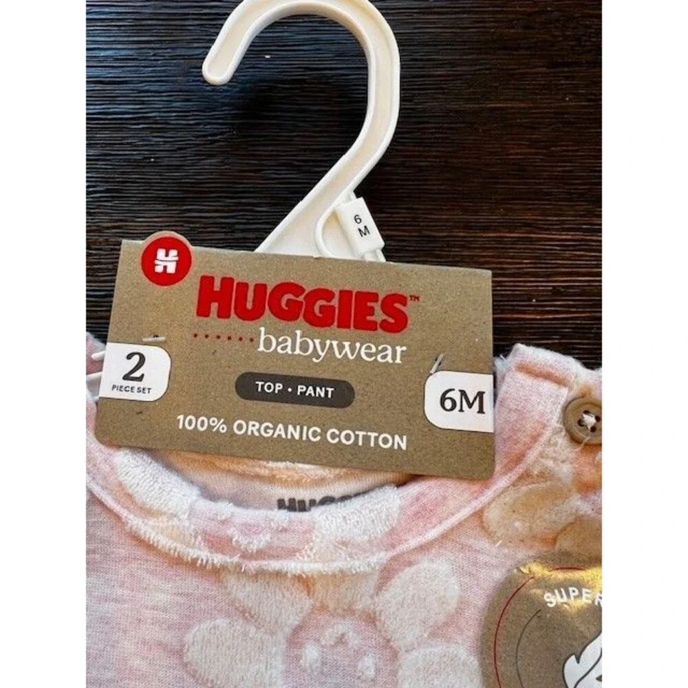 Baby Girl Pink 2 Piece Outfit with White Flowers by Huggies NWTS 6M